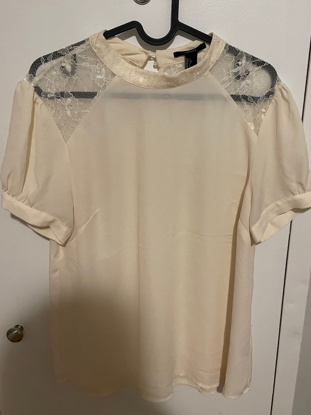 Elegant Lace-Shoulder Cream Blouse